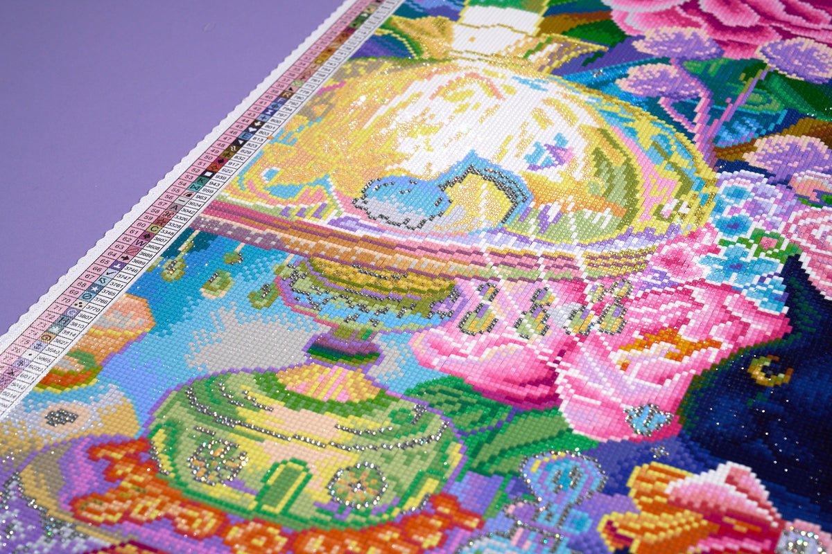 Diamond Painting In the Corner of the Cat Music Box 25.6" x 34.3" (65cm x 86.9cm) / Square With 90 Colors Including 4 ABs and 1 Iridescent Diamond and 5 Fairy Dust Diamonds / 91,089