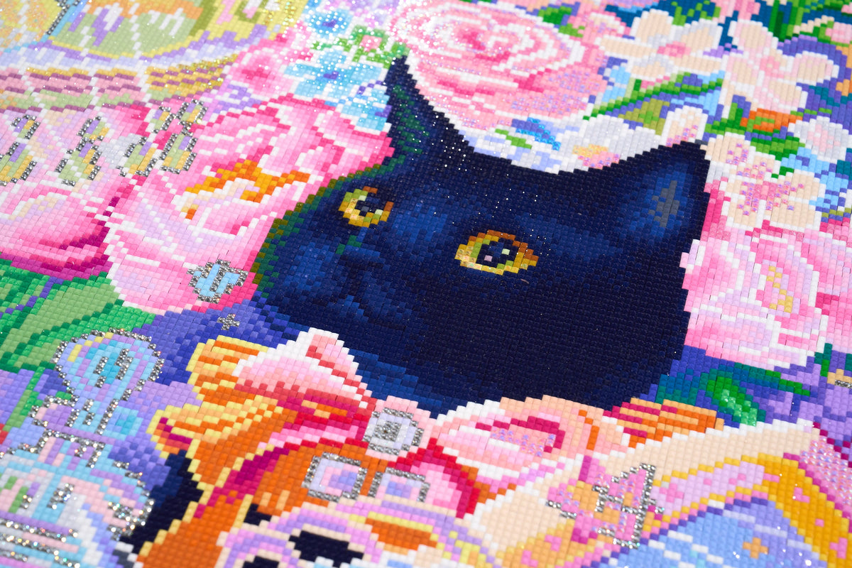 Diamond Painting In the Corner of the Cat Music Box 25.6" x 34.3" (65cm x 86.9cm) / Square With 90 Colors Including 4 ABs and 1 Iridescent Diamond and 5 Fairy Dust Diamonds / 91,089