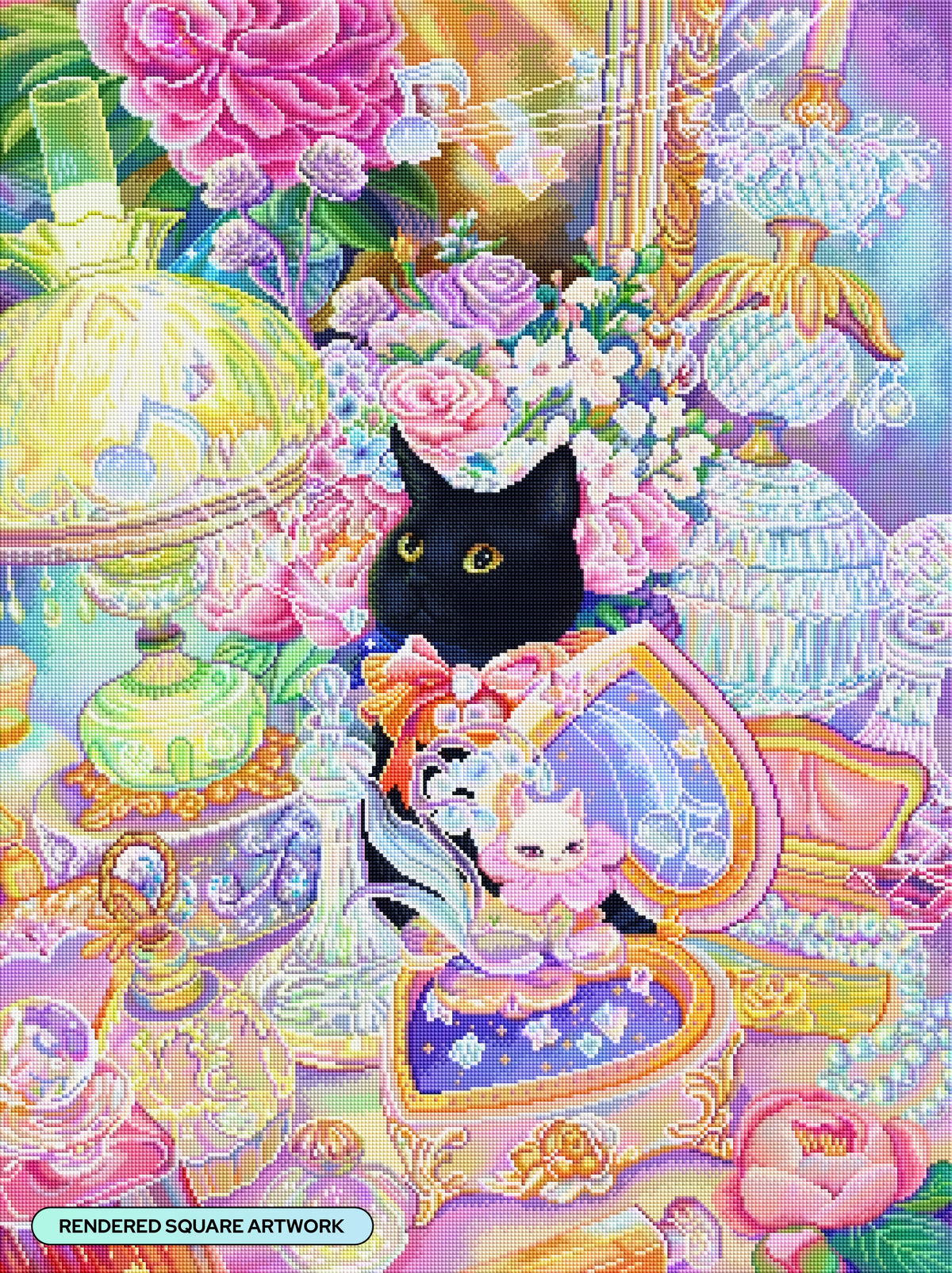 Diamond Painting In the Corner of the Cat Music Box 25.6" x 34.3" (65cm x 86.9cm) / Square With 90 Colors Including 4 ABs and 1 Iridescent Diamond and 5 Fairy Dust Diamonds / 91,089