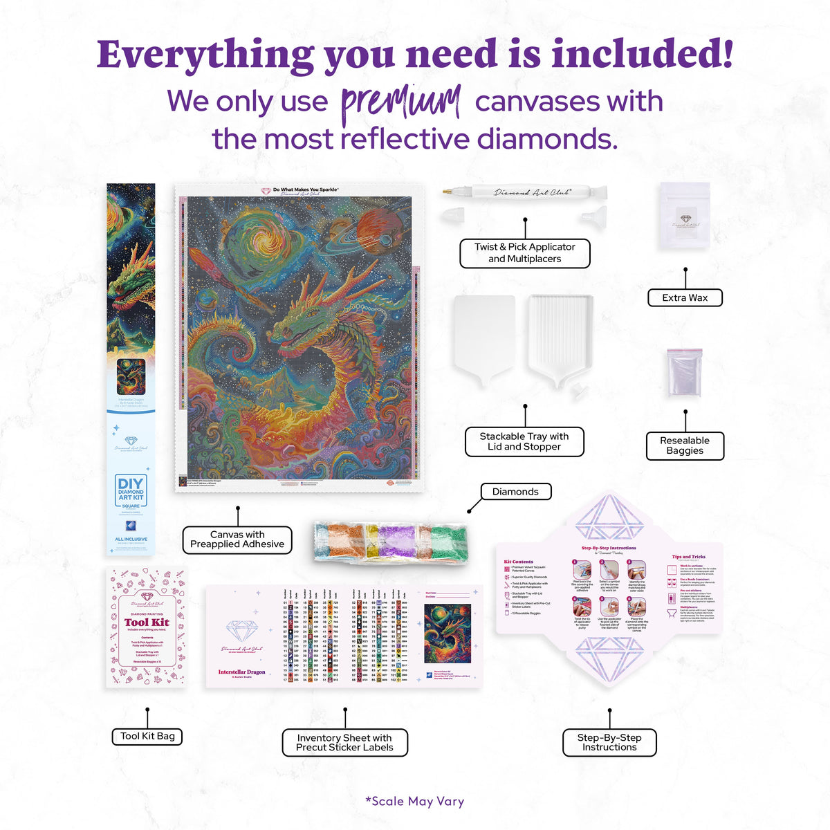 Diamond Painting Interstellar Dragon 27.6" x 34.7" (69.9cm x 87.9cm) / Square with 102 Colors including 3 ABs and 4 Fairy Dust Diamonds / 99,193