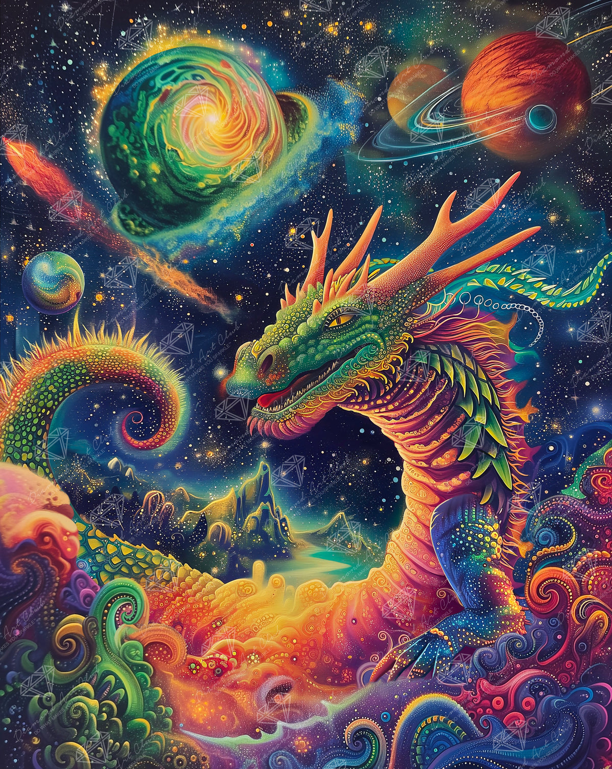 Diamond Painting Interstellar Dragon 27.6" x 34.7" (69.9cm x 87.9cm) / Square with 102 Colors including 3 ABs and 4 Fairy Dust Diamonds / 99,193