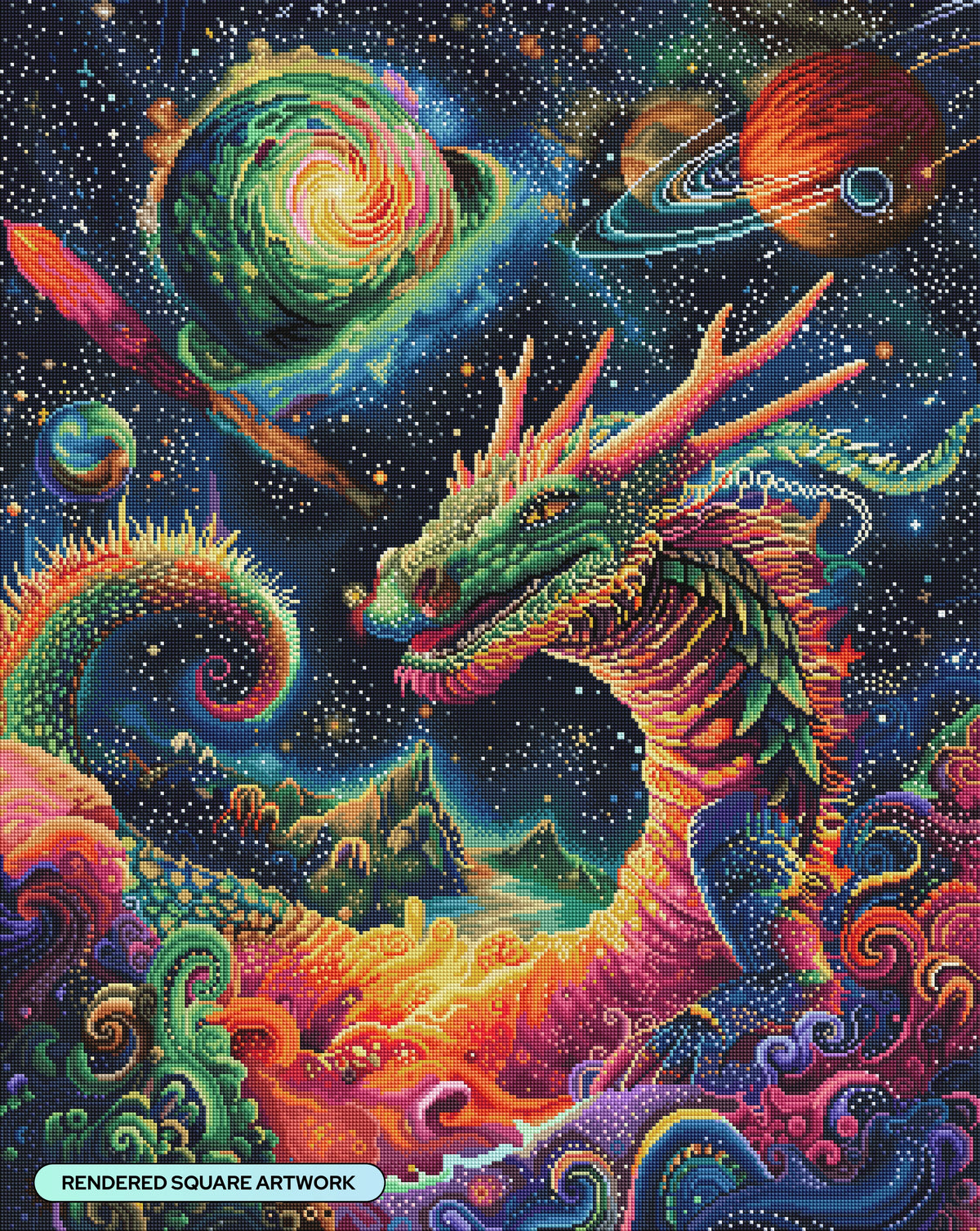 Diamond Painting Interstellar Dragon 27.6" x 34.7" (69.9cm x 87.9cm) / Square with 102 Colors including 3 ABs and 4 Fairy Dust Diamonds / 99,193