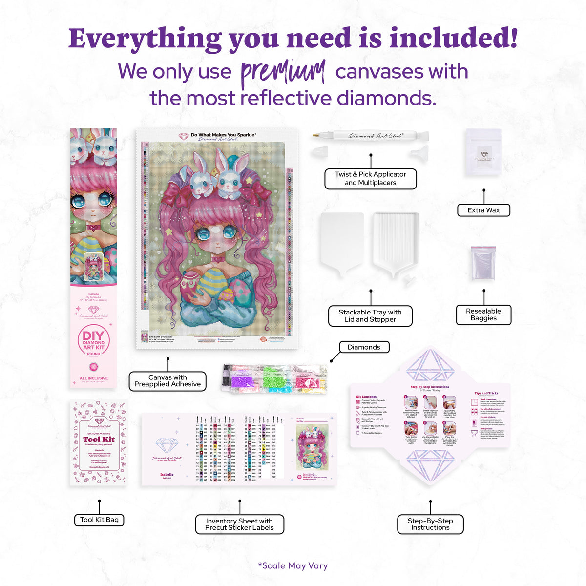 Diamond Painting Isabelle 17" x 24" (42.7cm x 60.8cm) / Round with 80 Colors including 2 ABs and 6 Fairy Dust Diamonds / 34,255