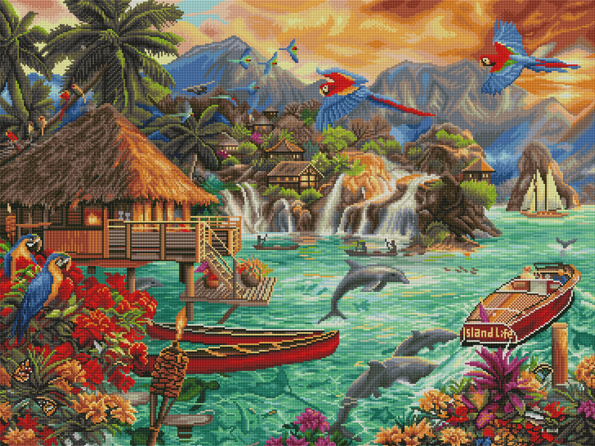 Diamond Painting Island Life 36.2" x 27.6″ (92cm x 70cm) / Square with 55 Colors including 2 ABs / 101,105