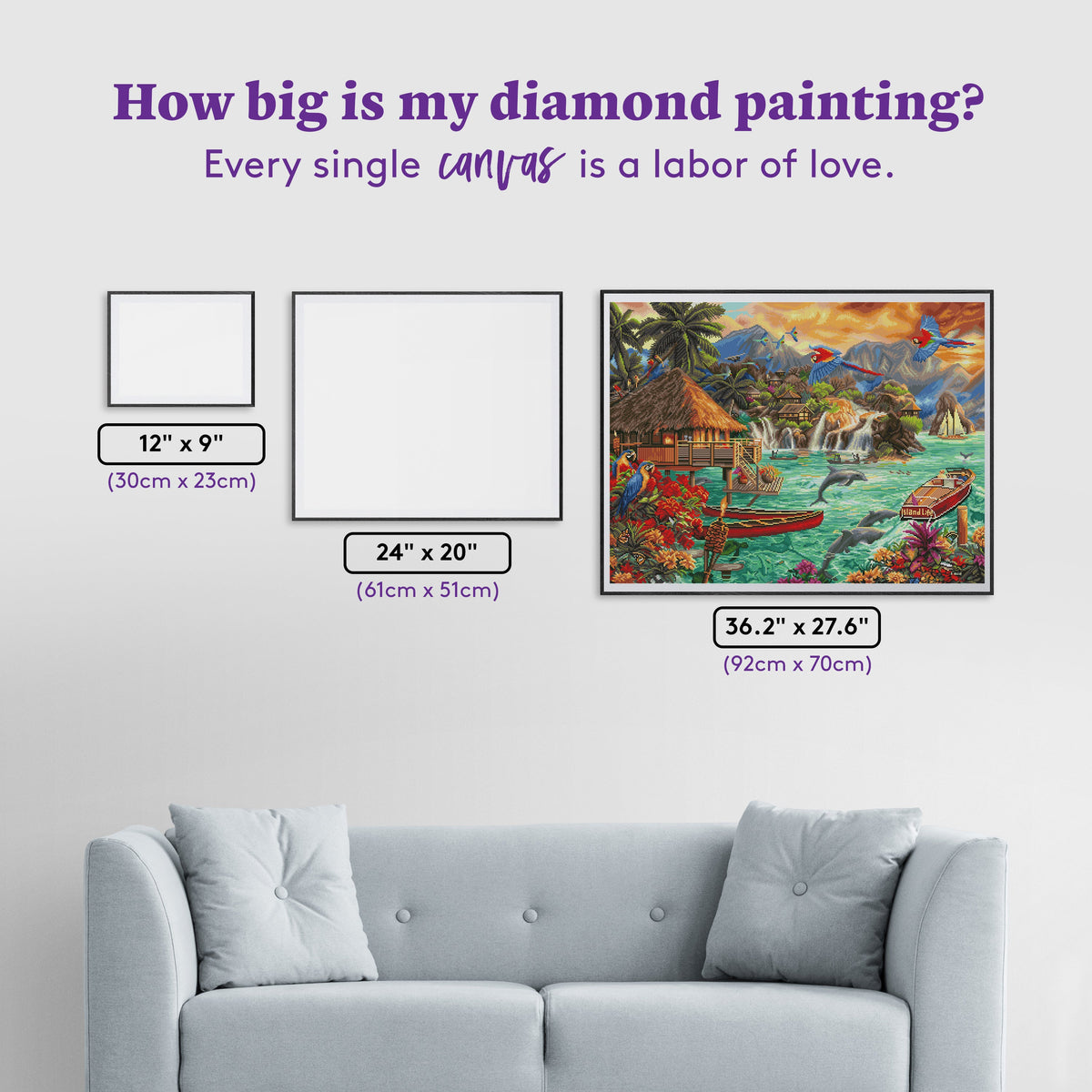 Diamond Painting Island Life 36.2" x 27.6″ (92cm x 70cm) / Square with 55 Colors including 2 ABs / 101,105