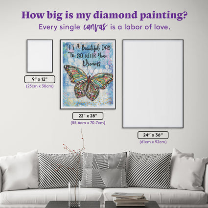 Diamond Painting It's a Beautiful Day 22" x 28" (55.6cm x 70.7cm) / Round with 73 colors including 2 ABs and 1 Electro Diamond and 1 Iridescent Diamond and 1 Special Diamond and 4 Fairy Dust Diamonds / 51,914