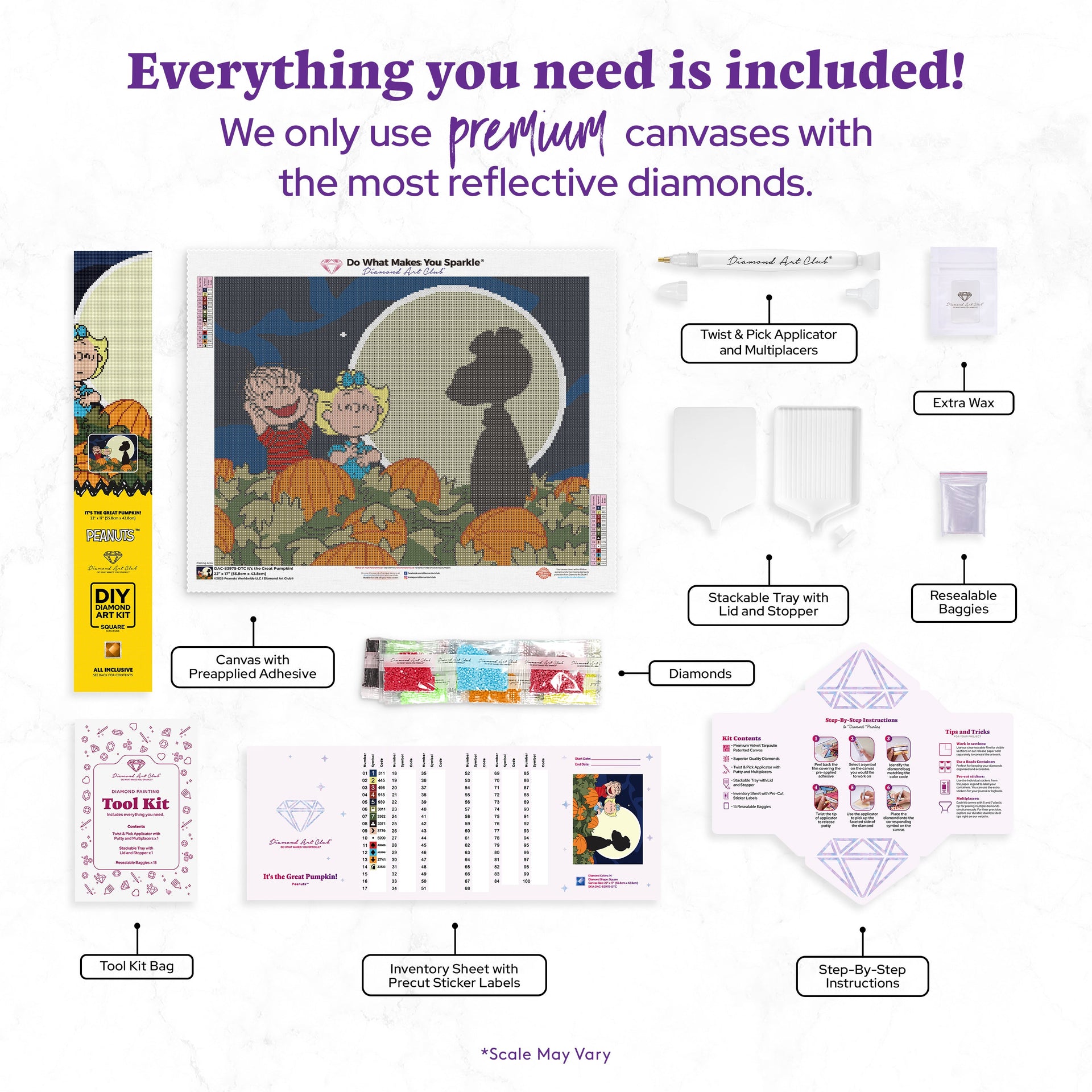 Diamond Painting It's the Great Pumpkin! 22" x 17" (55.8cm x 42.8cm) / Square With 14 Colors including 2 ABs and 2 Fairy Dust Diamonds / 38,528