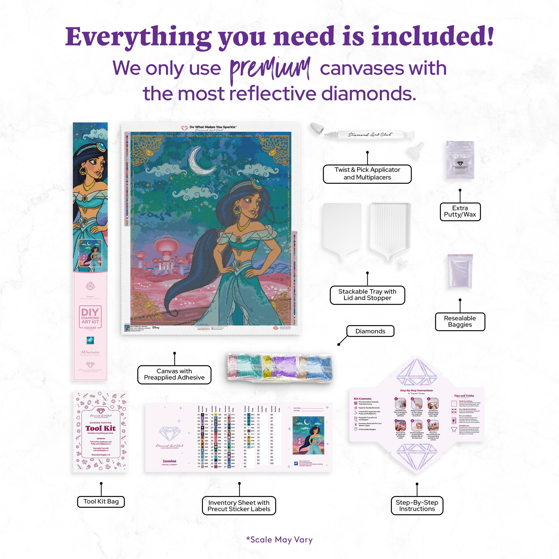 Diamond Painting Jasmine 27.6" x 33.1" (69.9cm x 83.9cm) / Square with 62 Colors including 1 AB and 1 Electro Diamond and 3 Fairy Dust Diamonds / 94,697