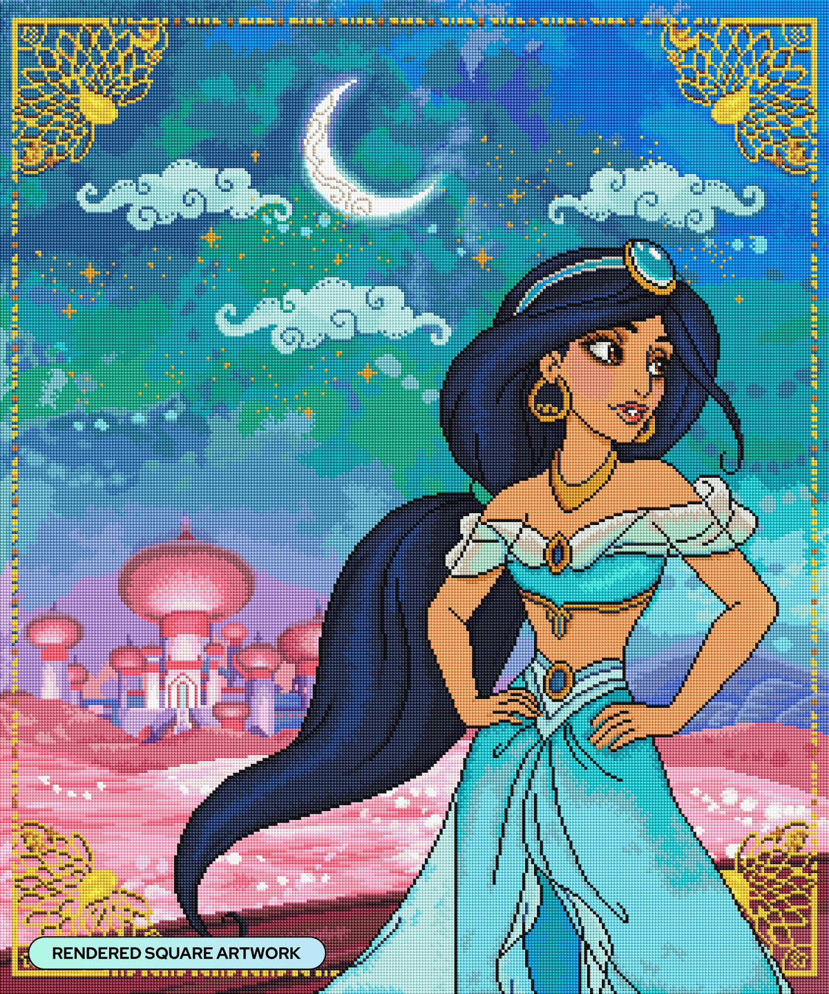 Diamond Painting Jasmine 27.6" x 33.1" (69.9cm x 83.9cm) / Square with 62 Colors including 1 AB and 1 Electro Diamond and 3 Fairy Dust Diamonds / 94,697