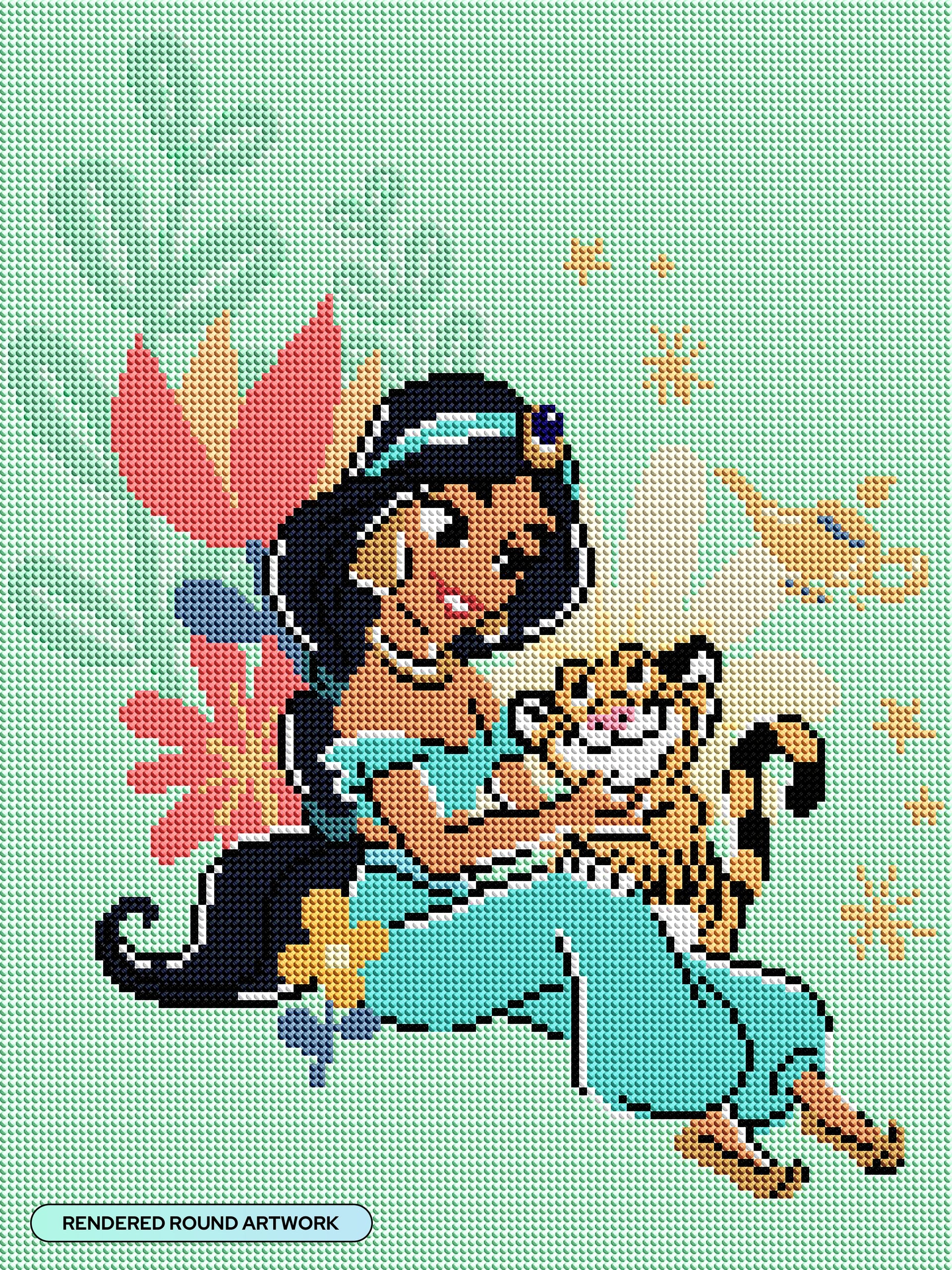 Diamond Painting Jasmine - Made for Soarin' 13" x 17" (33cm x 44cm) / Round with 19 Colors including 1 Electro Diamond and 1 Iridescent Diamond and 2 Fairy Dust Diamonds / 19,200