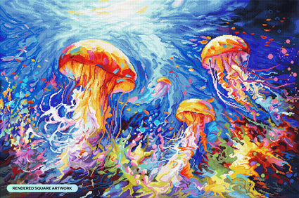 Diamond Painting Jellyfish Serenade 38.6" x 25.6" (97.8cm x 65cm) / Square with 86 Colors including 3 ABs and 1 Frosted Diamond and 4 Fairy Dust Diamonds / 102,573