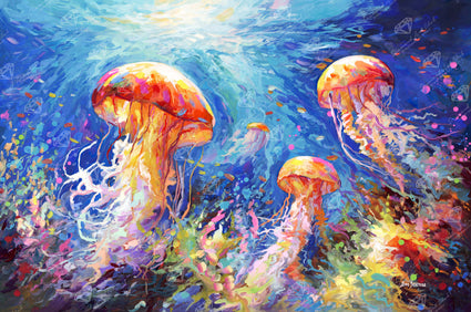 Diamond Painting Jellyfish Serenade 38.6" x 25.6" (97.8cm x 65cm) / Square with 86 Colors including 3 ABs and 1 Frosted Diamond and 4 Fairy Dust Diamonds / 102,573