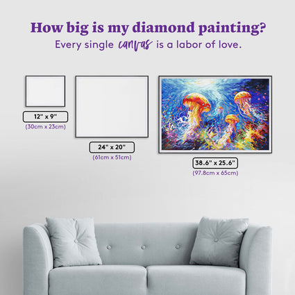 Diamond Painting Jellyfish Serenade 38.6" x 25.6" (97.8cm x 65cm) / Square with 86 Colors including 3 ABs and 1 Frosted Diamond and 4 Fairy Dust Diamonds / 102,573