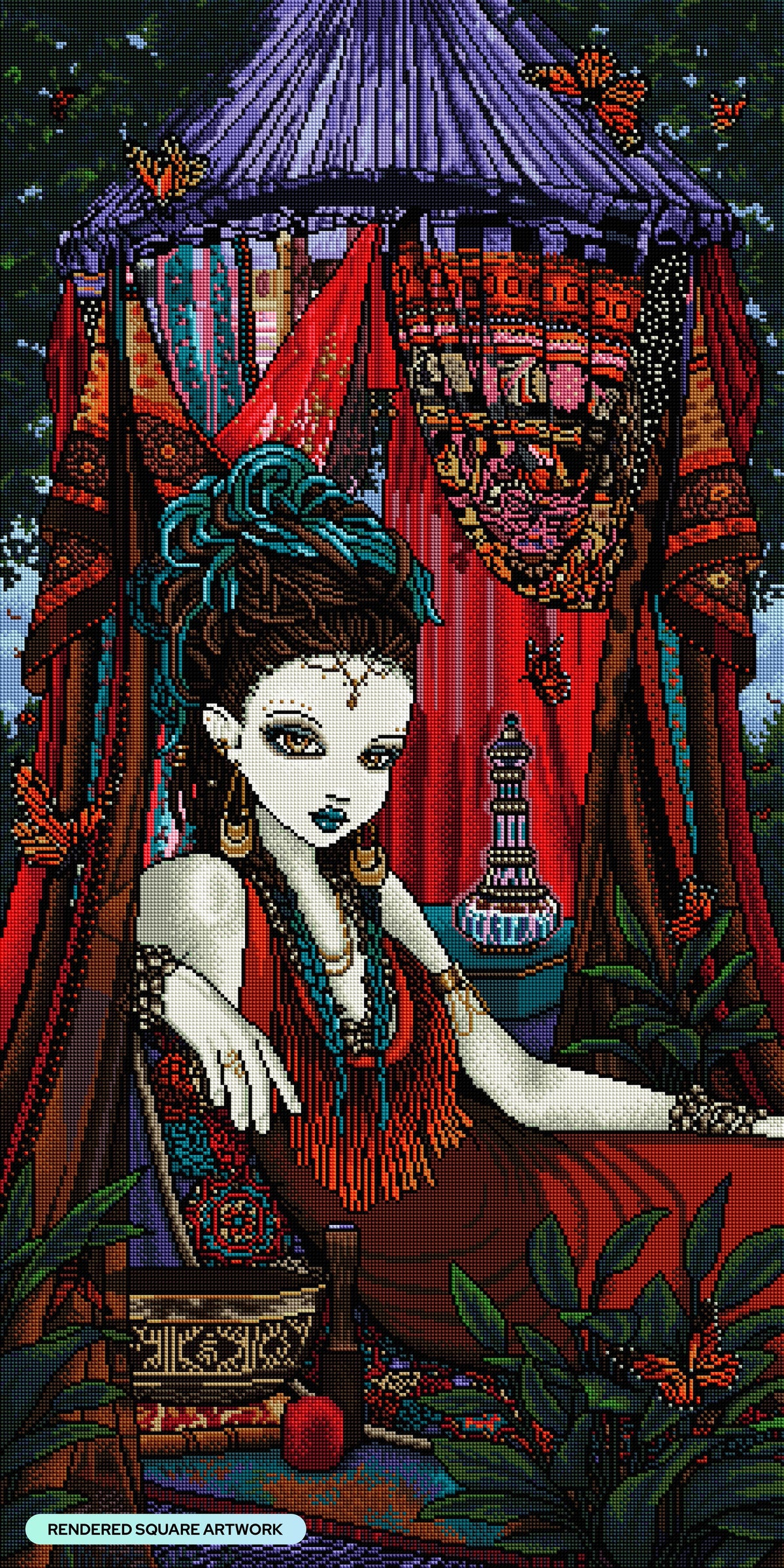 Diamond Painting Jeniya 22" x 44" (55.8cm x 111.6cm) / Square with 63 Colors including 2 ABs, 1 Electro Diamonds, and 2 Fairy Dust Diamonds / 100,352
