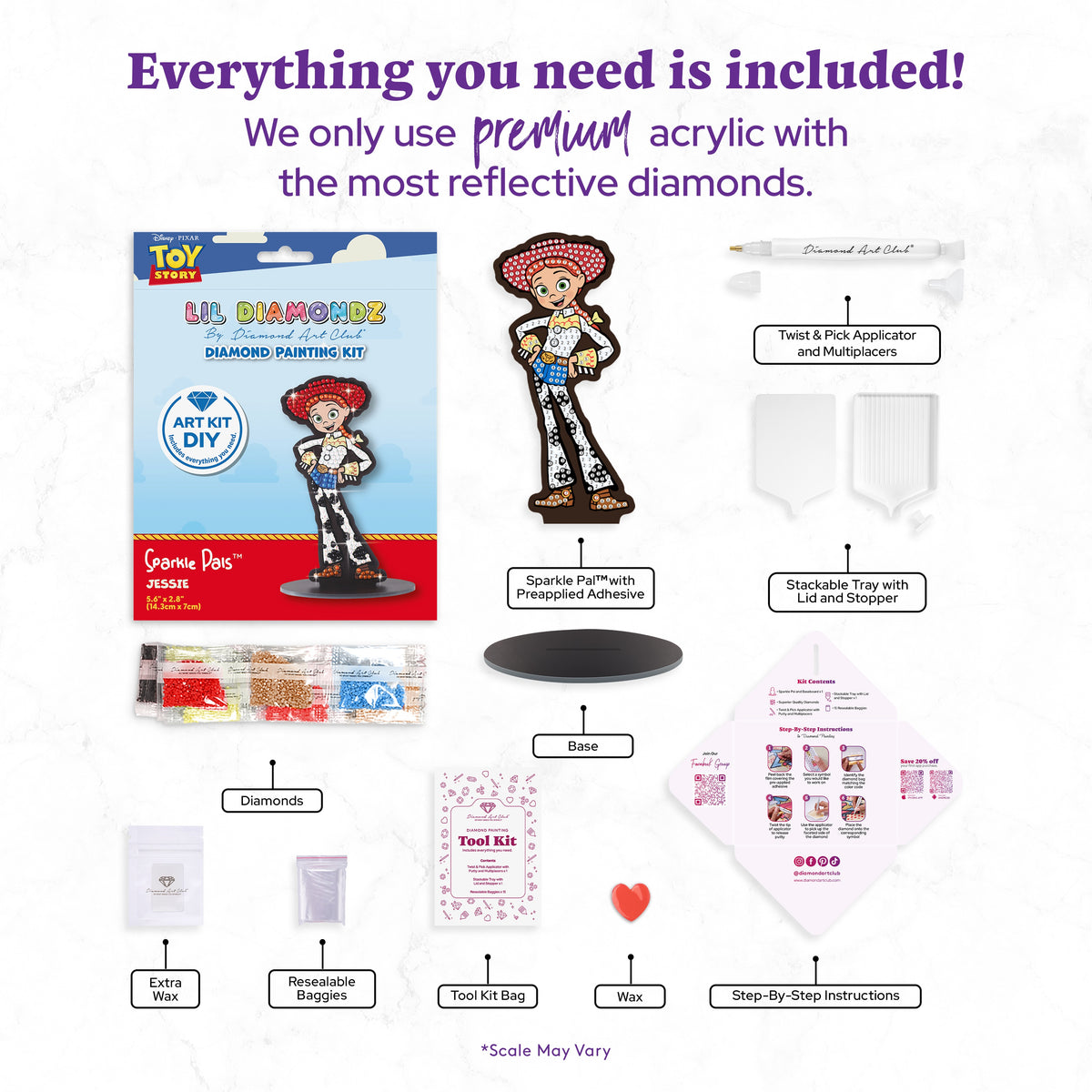 Diamond Painting Jessie - Sparkle Pals™ 5.6" x 2.8" (14.3cm x 7cm) / Round with 7 Colors including 1 AB and 3 Fairy Dust Diamonds / 300