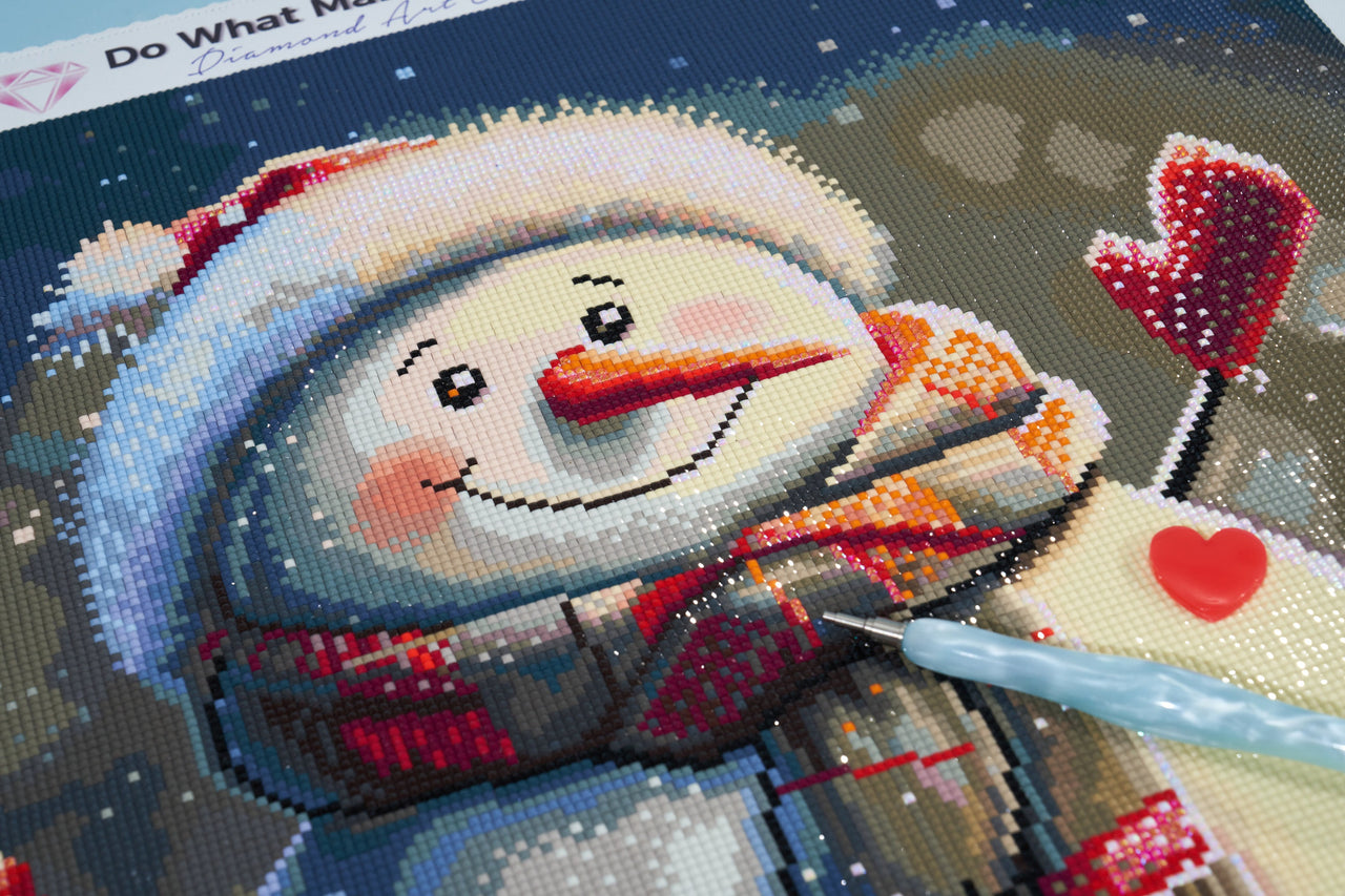 Diamond Painting Jolly Snowman 20" x 20" (50.8cm x 50.8cm) / Square with 53 Colors including 3 ABs and 1 Fairy Dust Diamonds / 41,616