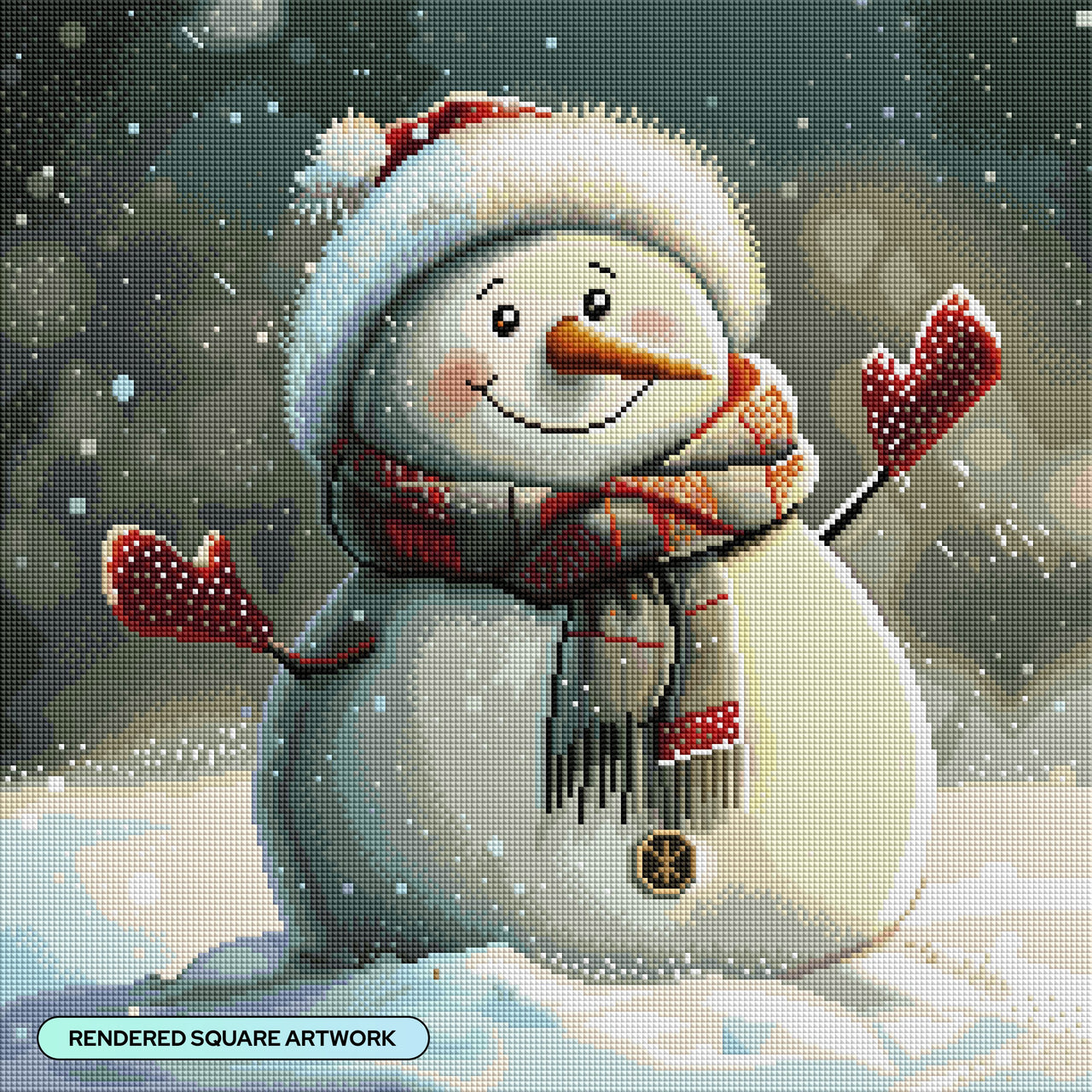 Diamond Painting Jolly Snowman 20" x 20" (50.8cm x 50.8cm) / Square with 53 Colors including 3 ABs and 1 Fairy Dust Diamonds / 41,616