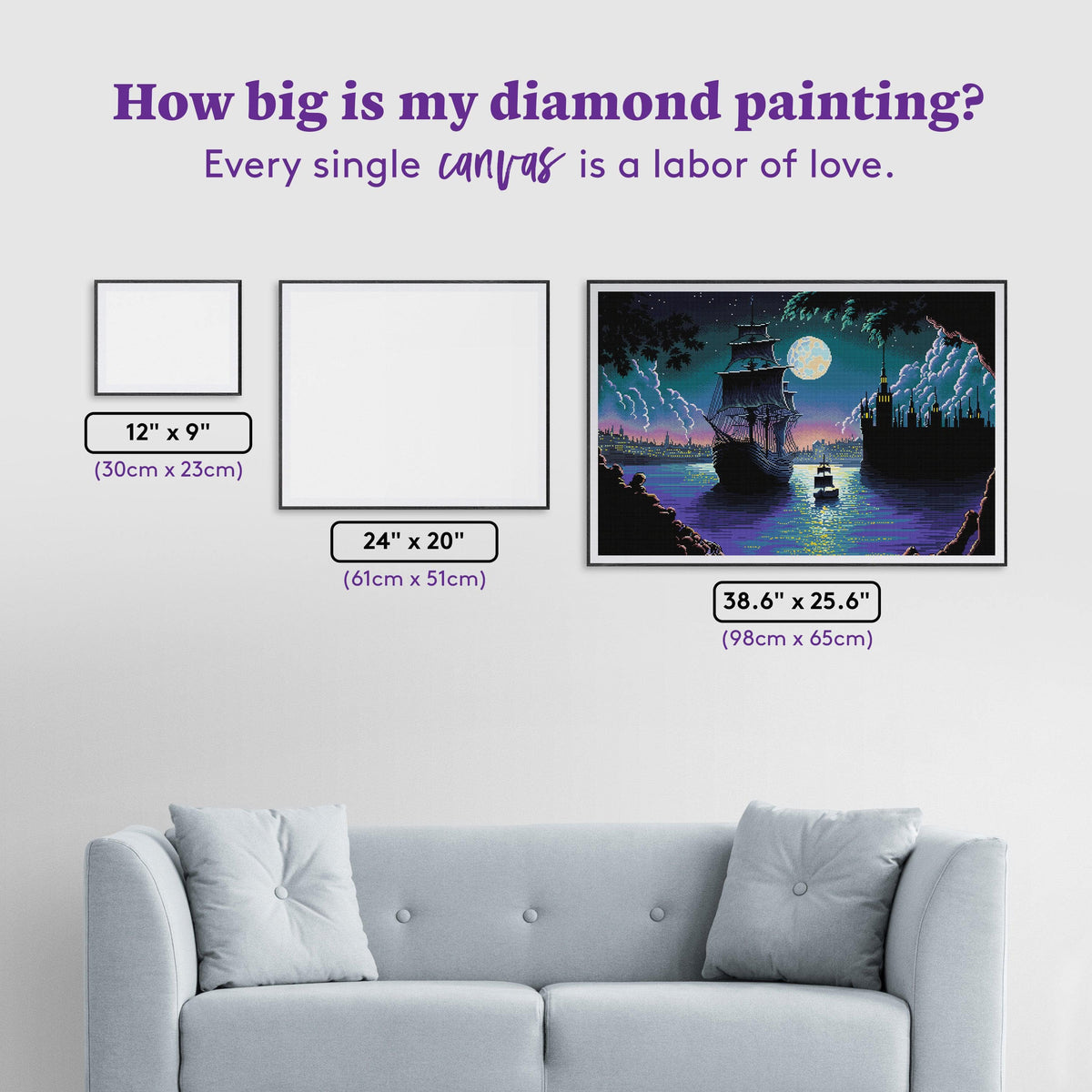 Diamond Painting Journey in the Dark 38.6" x 25.6" (98cm x 65cm) / Square with 53 Colors including 4 ABs and 1 Glow in the Dark Diamonds / 102,573
