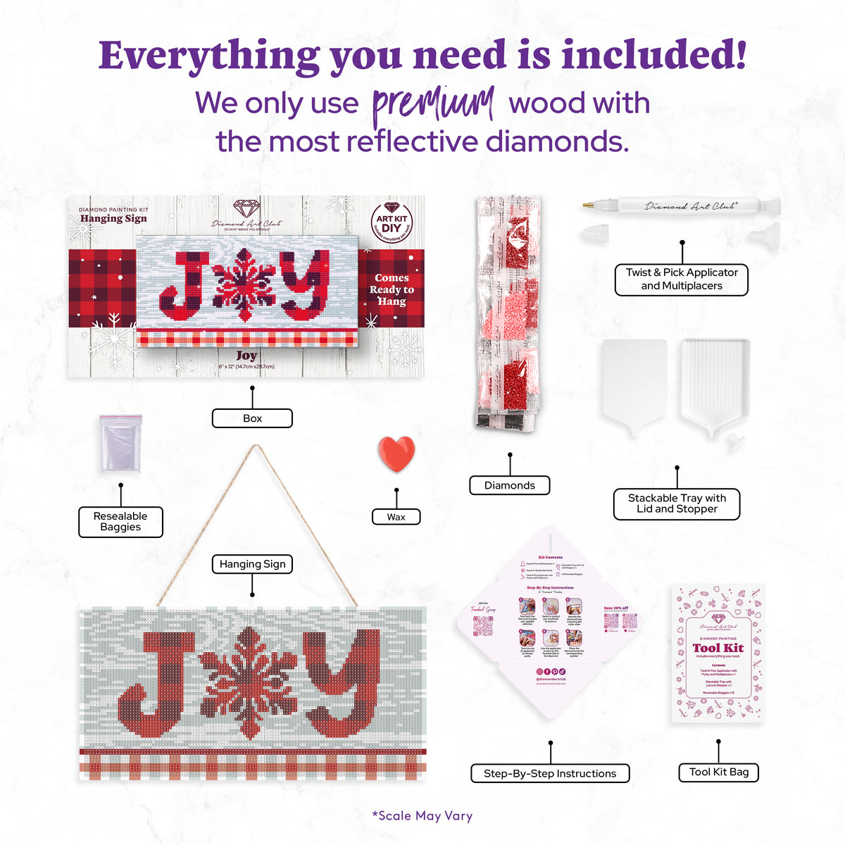 Diamond Painting Joy - Hanging Sign 6" x 12" (14.7cm x 29.7cm) / Square with 8 Colors including 1 AB and 1 Fairy Dust Diamonds / 7,021