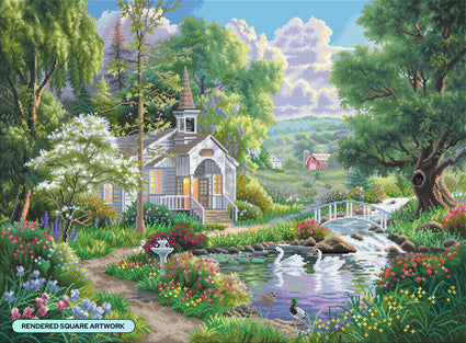 Diamond Painting Joyful Chapel 37.4" x 27.6" (94.8cm x 69.9cm) / Square with 73 Colors including 2 ABs and 1 Iridescent Diamond and 3 Fairy Dust Diamonds / 107,061