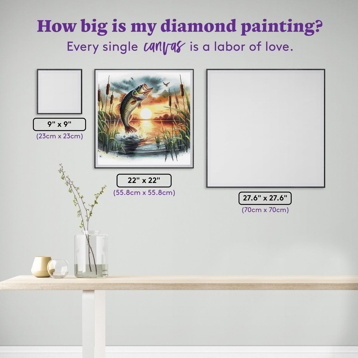 Diamond Painting Jumping Lake Bass 22" x 22" (55.8cm x 55.8cm) / Square with 50 Colors including 2 ABs and 3 Fairy Dust Diamonds / 50,176