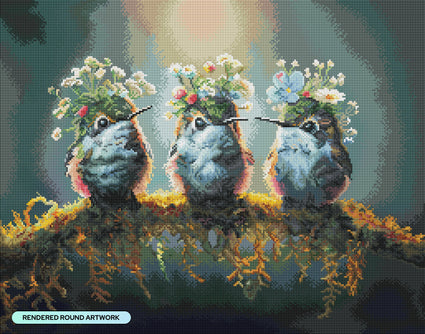 Diamond Painting Kewpies Floriferous Hummingbird 28" x 22" (70.7cm x 55.6cm) / Round with 79 Colors including 2 ABs and 2 Fairy Dust Diamonds / 51,914