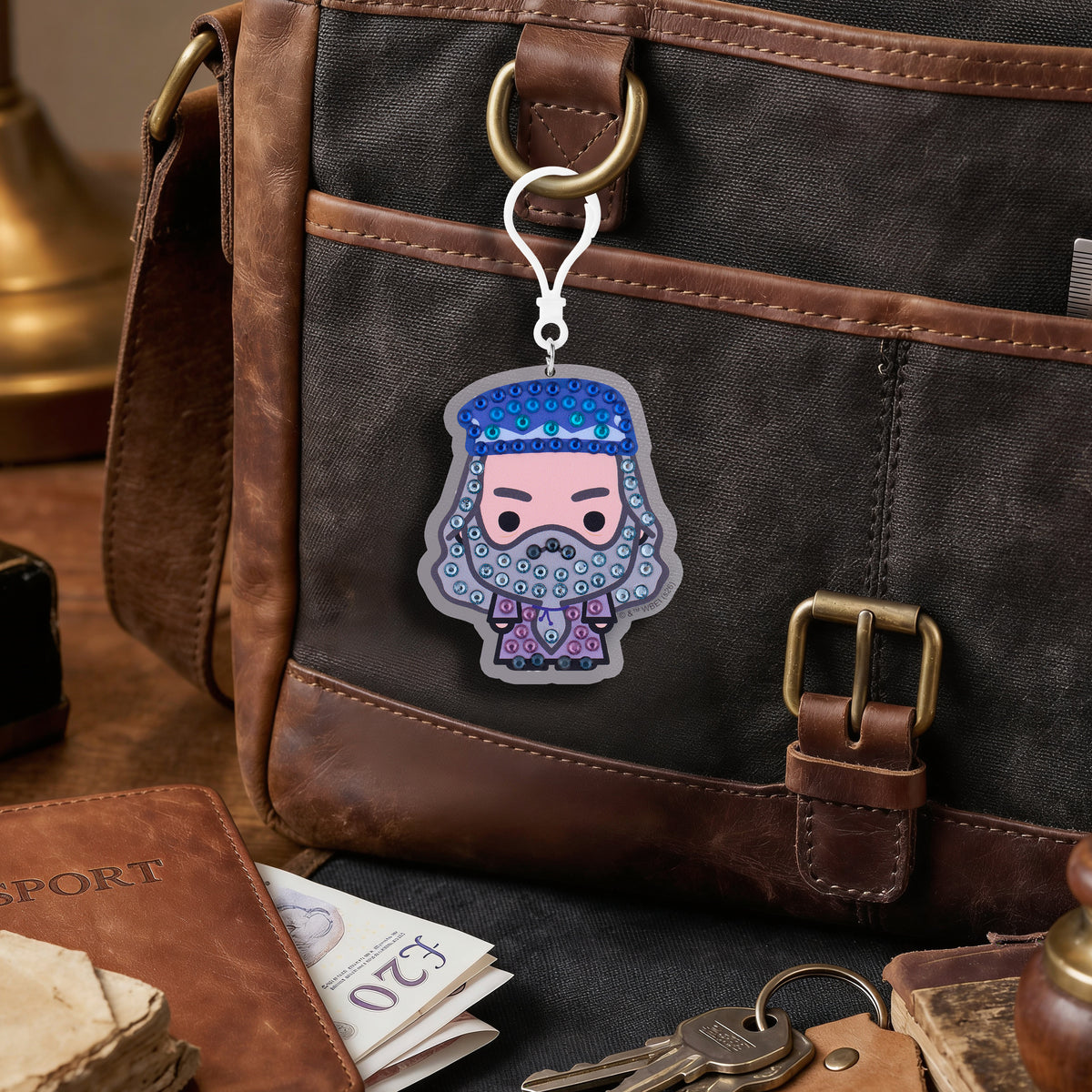 Diamond Painting Keychain - Albus Dumbledore 2.7" x 3.3" (6.9cm x 8.5cm) / Round With 6 Colors including 6 Iridescent Diamonds / 220
