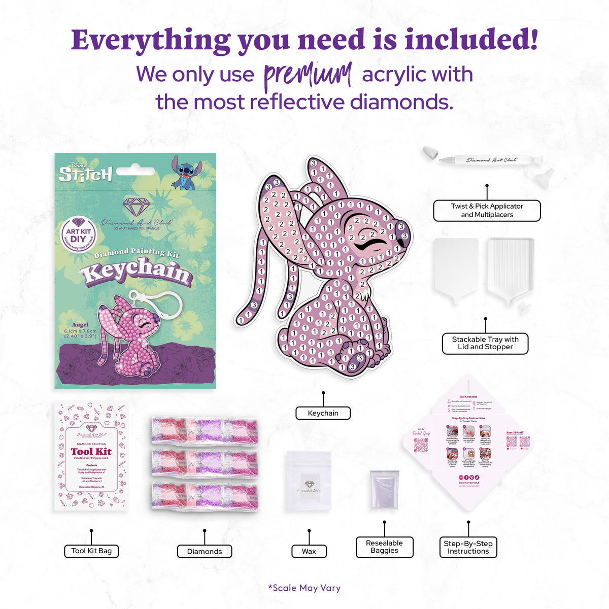 Diamond Painting Keychain - Angel 2.4" x 2.9" (6.1cm x 7.4cm) / Round With 3 Colors / 346