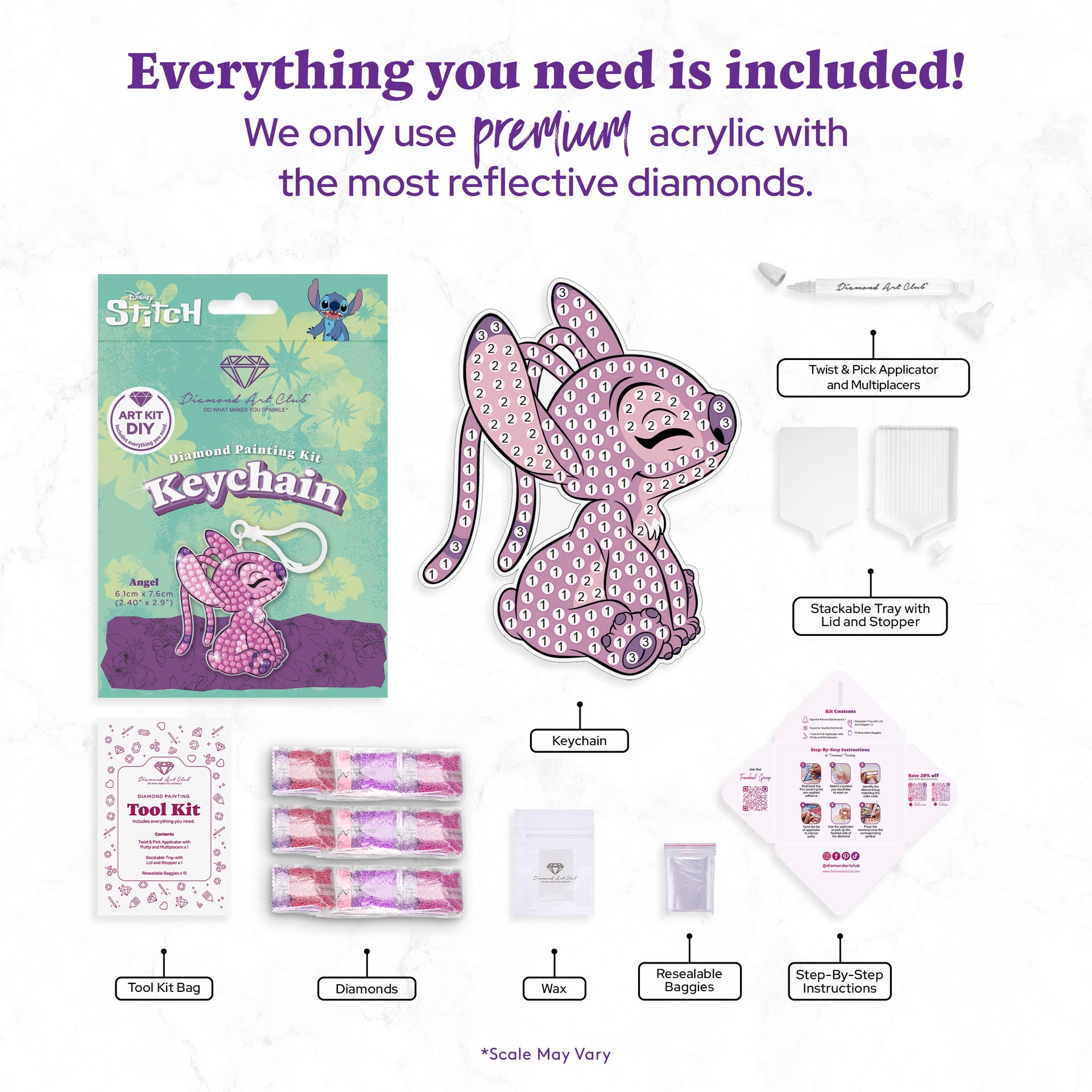 Diamond Painting Keychain - Angel 2.4" x 2.9" (6.1cm x 7.4cm) / Round With 3 Colors / 346
