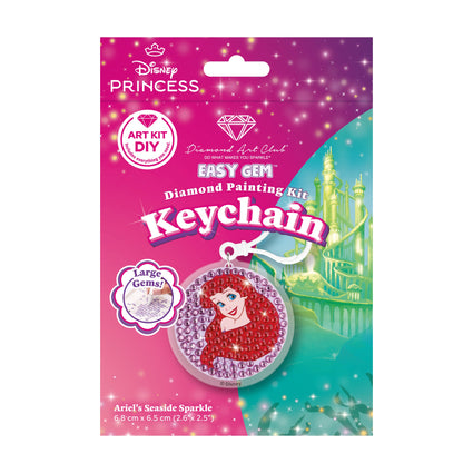 Diamond Painting Keychain - Ariel’s Seaside Sparkle 2.6" x 2.5" (6.8cm x 6.5cm) / Round With 4 Colors including 4 Iridescent Diamonds / 294