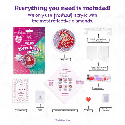 Diamond Painting Keychain - Ariel’s Seaside Sparkle 2.6" x 2.5" (6.8cm x 6.5cm) / Round With 4 Colors including 4 Iridescent Diamonds / 294
