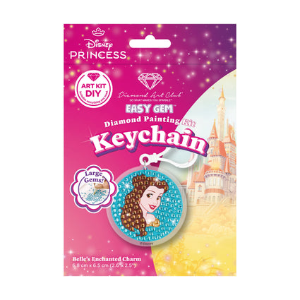 Diamond Painting Keychain - Belle’s Enchanted Charm 2.6" x 2.5" (6.8cm x 6.5cm) / Round With 4 Colors including 4 Iridescent Diamonds / 260