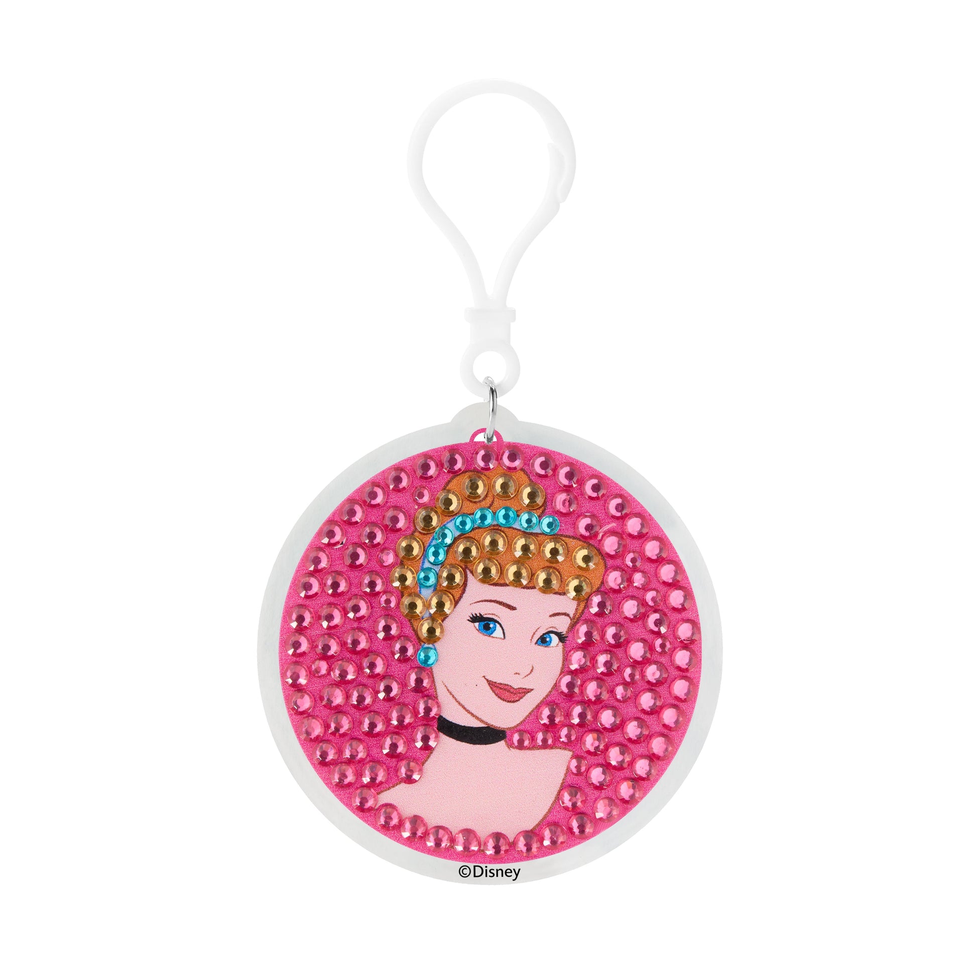 Diamond Painting Keychain - Cinderella’s Midnight Spark 2.6" x 2.5" (6.8cm x 6.5cm) / Round With 4 Colors including 4 Iridescent Diamonds / 270