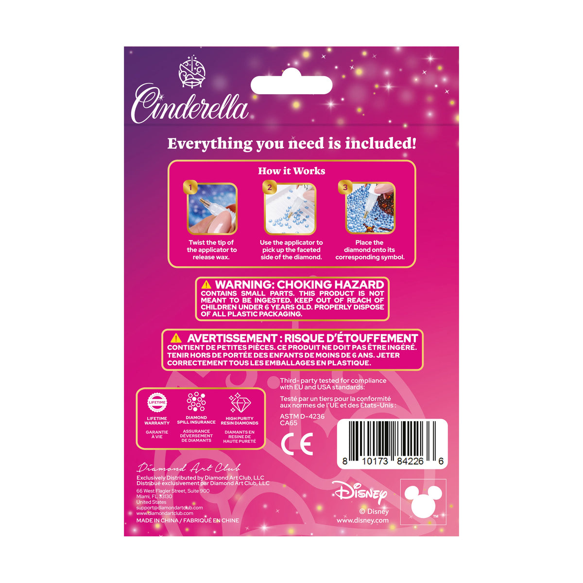 Diamond Painting Keychain - Cinderella’s Midnight Spark 2.6" x 2.5" (6.8cm x 6.5cm) / Round With 4 Colors including 4 Iridescent Diamonds / 270