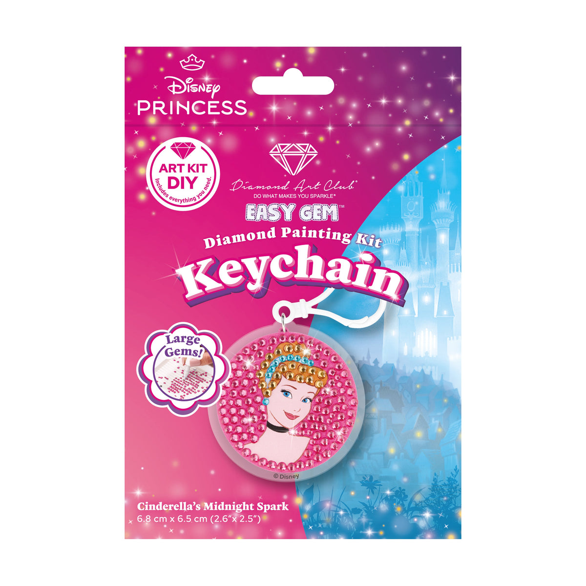 Diamond Painting Keychain - Cinderella’s Midnight Spark 2.6" x 2.5" (6.8cm x 6.5cm) / Round With 4 Colors including 4 Iridescent Diamonds / 270
