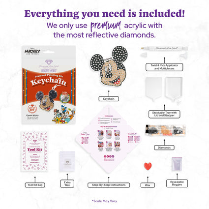 Diamond Painting Keychain - Classic Mickey 3.07" x 2.83" (7.8cm x 7.21cm) / Round With 4 Colors including 4 Iridescent Diamonds / 322