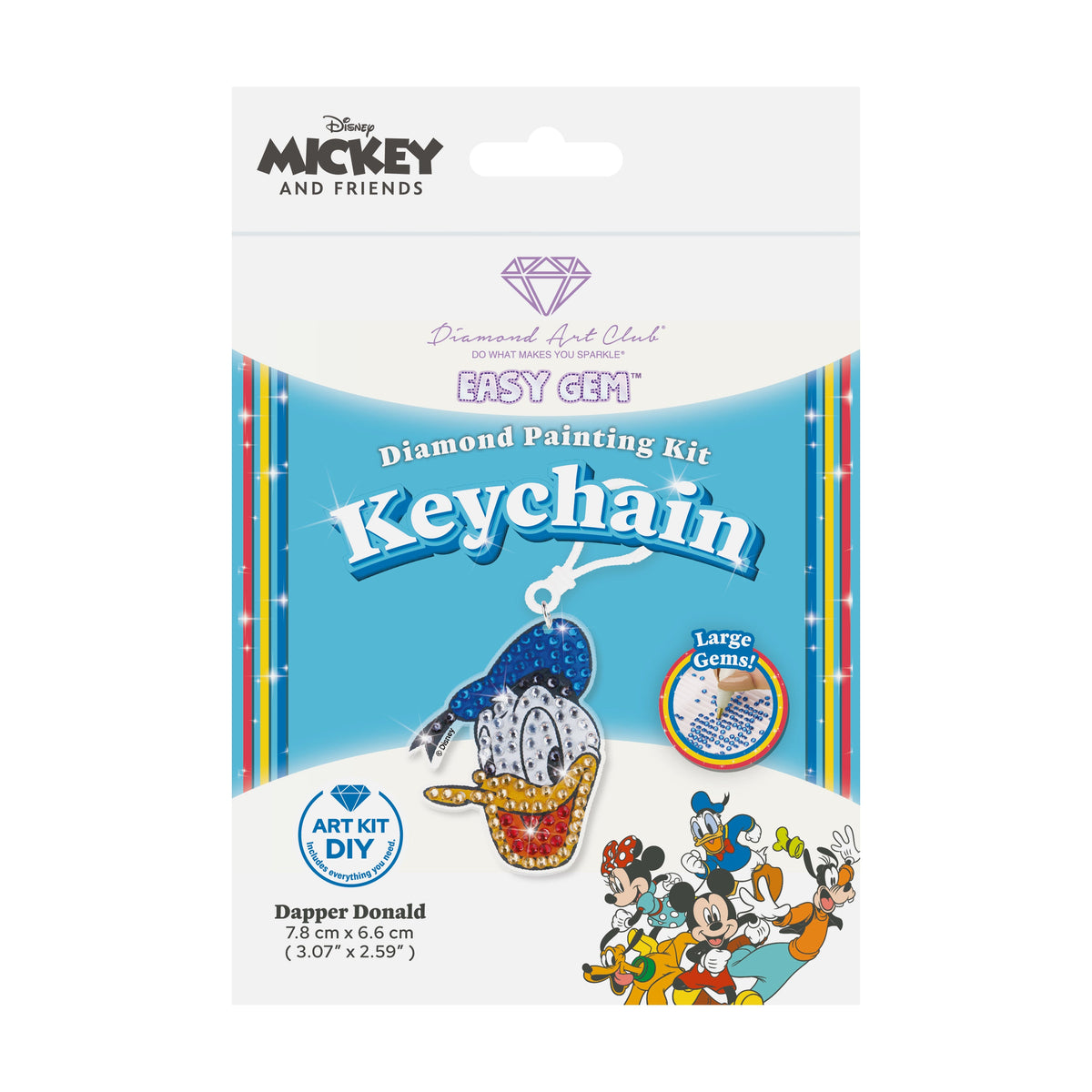 Diamond Painting Keychain - Dapper Donald 3.07" x 2.59" (7.8cm x 6.6cm) / Round With 5 Colors including 5 Iridescent Diamonds / 238