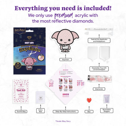 Diamond Painting Keychain - Dobby 3.9" x 3.3" (9.8cm x 8.5cm) / Round With 4 Colors including 4 Iridescent Diamonds / 280