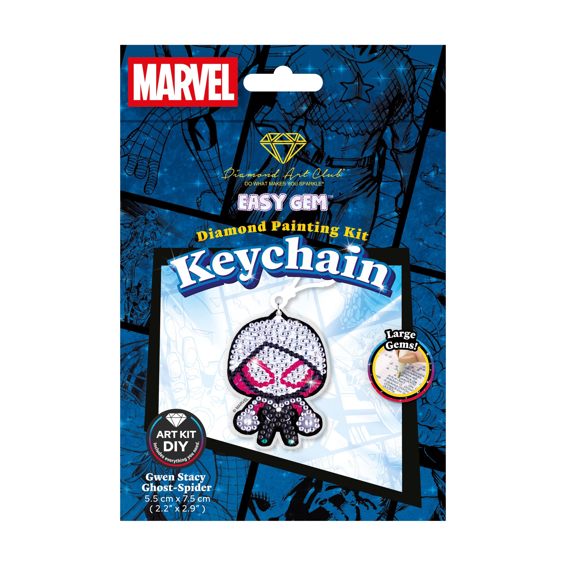 Diamond Painting Keychain - Gwen Stacy Ghost-Spider 2.2" x 2.9" (5.5cm x 7.5cm) / Round With 6 Colors including 6 Iridescent Diamonds / 504