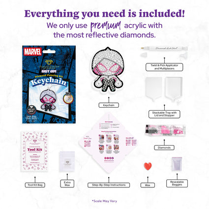 Diamond Painting Keychain - Gwen Stacy Ghost-Spider 2.2" x 2.9" (5.5cm x 7.5cm) / Round With 6 Colors including 6 Iridescent Diamonds / 504