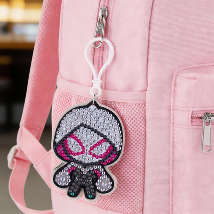 Diamond Painting Keychain - Gwen Stacy Ghost-Spider 2.2" x 2.9" (5.5cm x 7.5cm) / Round With 6 Colors including 6 Iridescent Diamonds / 504