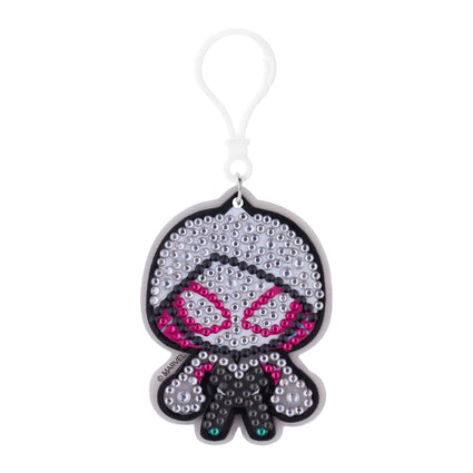 Diamond Painting Keychain - Gwen Stacy Ghost-Spider 2.2" x 2.9" (5.5cm x 7.5cm) / Round With 6 Colors including 6 Iridescent Diamonds / 504