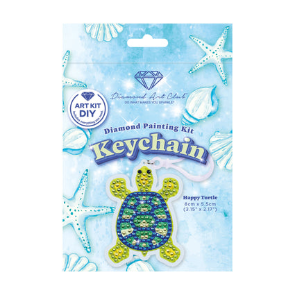 Diamond Painting Keychain - Happy Turtle 3.15" x 2.17" (8cm x 5.5cm) / Round With 6 Colors including 6 Iridescent Diamonds / 225
