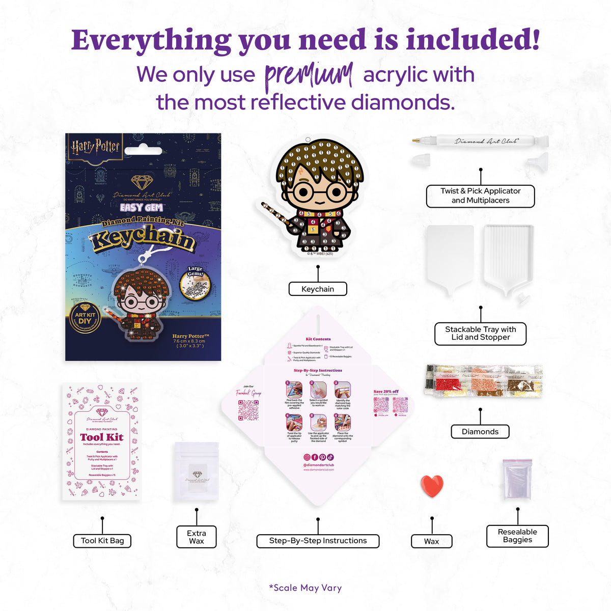 Diamond Painting Keychain - Harry Potter 3" x 3.3" (7.6cm x 8.3cm) / Round With 5 Colors including 5 Iridescent Diamonds / 170