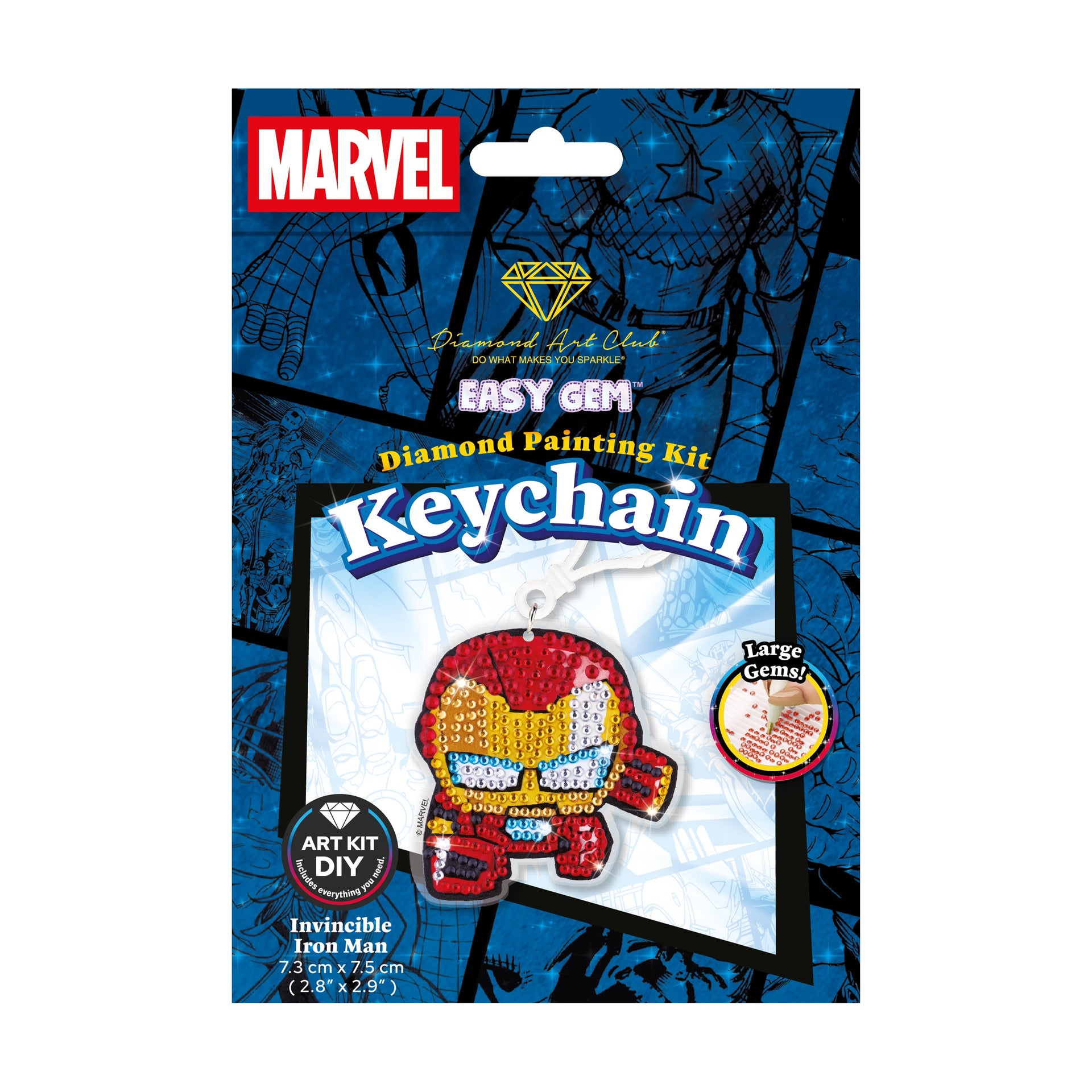Diamond Painting Keychain - Invincible Iron Man 2.8" x 2.9" (7.3cm x 7.5cm) / Round With 7 Colors including 7 Iridescent Diamonds / 582
