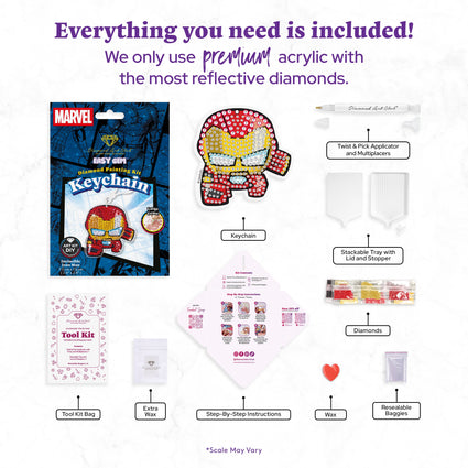 Diamond Painting Keychain - Invincible Iron Man 2.8" x 2.9" (7.3cm x 7.5cm) / Round With 7 Colors including 7 Iridescent Diamonds / 582