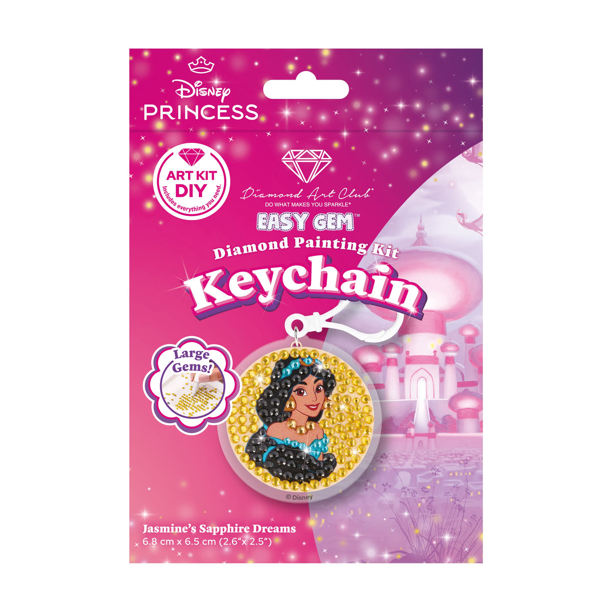 Diamond Painting Keychain - Jasmine’s Sapphire Dreams 2.6" x 2.5" (6.8cm x 6.5cm) / Round With 7 Colors including 7 Iridescent Diamonds / 338