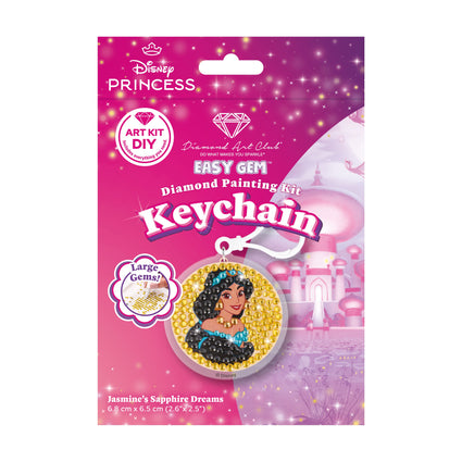 Diamond Painting Keychain - Jasmine’s Sapphire Dreams 2.6" x 2.5" (6.8cm x 6.5cm) / Round With 7 Colors including 7 Iridescent Diamonds / 338