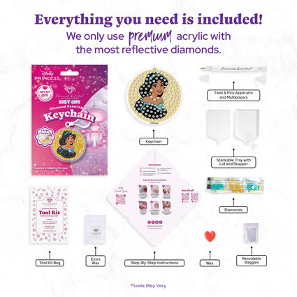 Diamond Painting Keychain - Jasmine’s Sapphire Dreams 2.6" x 2.5" (6.8cm x 6.5cm) / Round With 7 Colors including 7 Iridescent Diamonds / 338