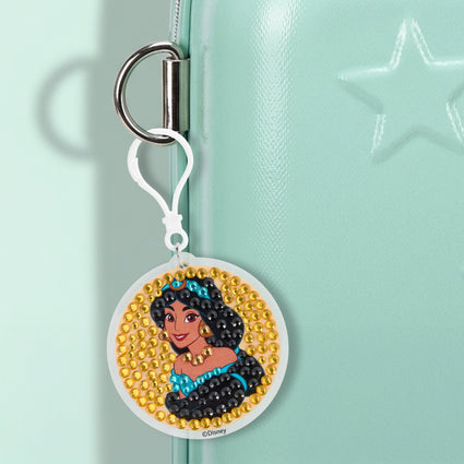 Diamond Painting Keychain - Jasmine’s Sapphire Dreams 2.6" x 2.5" (6.8cm x 6.5cm) / Round With 7 Colors including 7 Iridescent Diamonds / 338